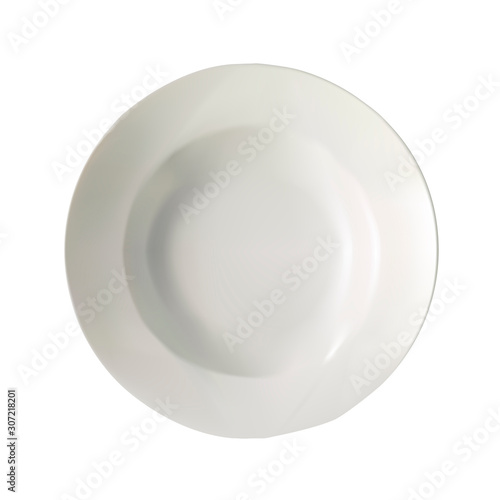 Vector realistic illustration of a deep white porcelain plate. Isolated image of utensils.