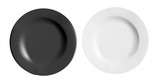  Vector illustration of white and black porcelain plates. Isolated objects.