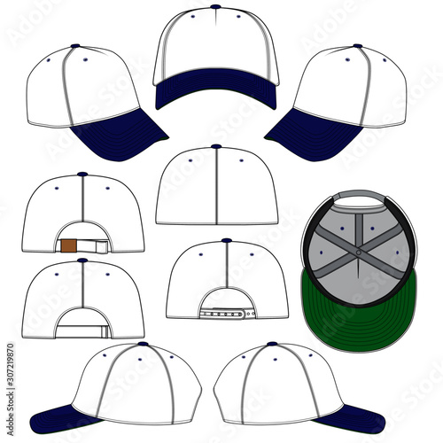 Blank Baseball hat fashion flat sketch set mockup