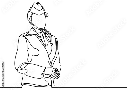 stewardess woman-continuous line drawing