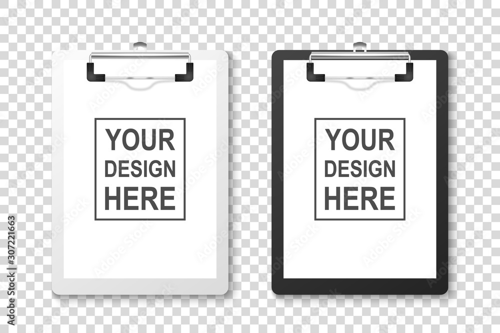 Vector 3d Realistic White and Black Clipboard with Folded Blank Paper and Metal Clip Icon Set Closeup Isolated on Transparent Background. Design Template for Notes, Checklist, Questionnaire, Reminders Vector 3d Realistic White and Black Clipboard with Folded Blank Paper and Metal Clip Icon Set Closeup Isolated on Transparent Background. Design Template for Notes, Checklist, Questionnaire, Reminders