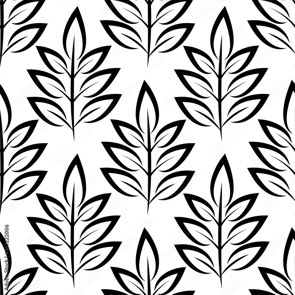 Black And White Simple Leaves Seamless Pattern