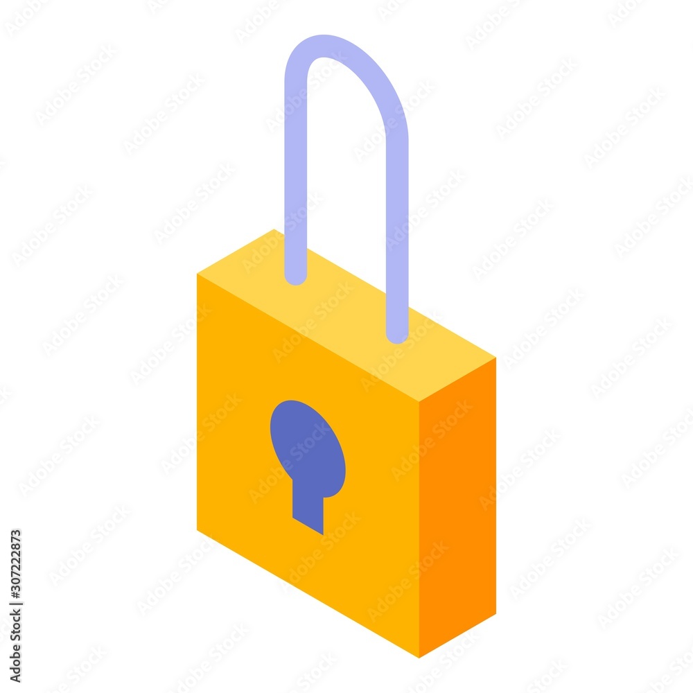 Gold padlock icon. Isometric of gold padlock vector icon for web design isolated on white background Gold padlock icon. Isometric of gold padlock vector icon for web design isolated on white background