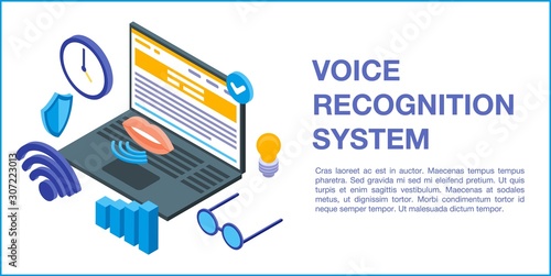 Voice recognition system concept banner. Isometric illustration of voice recognition system vector concept banner for web design