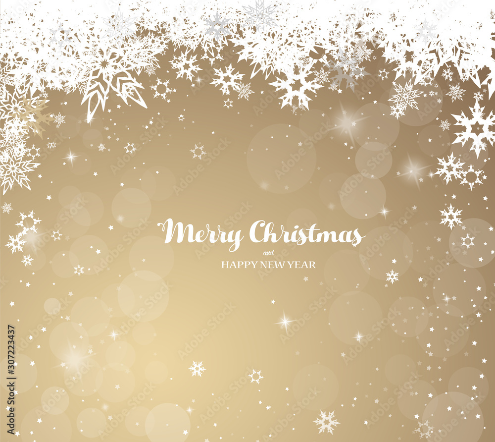 Christmas golden vector background illustration with snowflakes and Merry Christmas text Christmas golden vector background illustration with snowflakes and Merry Christmas text