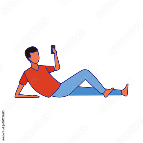 avatar man with cellphone lying, flat design