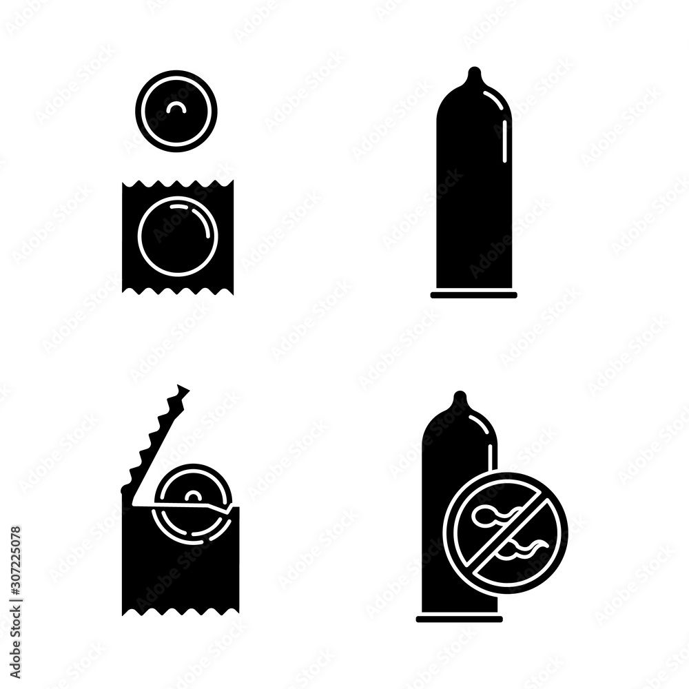 Contraceptive Glyph Icons Set Safe Sex Male Latex Condom In Package Preservative Birth
