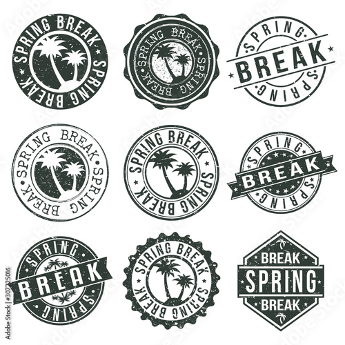 Spring Break Stamp. Logo Icon Symbol. Design Certificated Round.