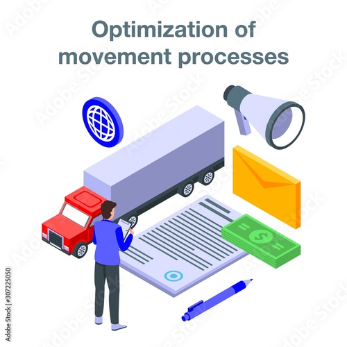 Optimization of movement process concept banner. Isometric illustration of optimization of movement process vector concept banner for web design