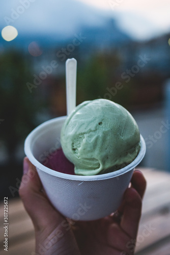 Ice cream on white cup photo