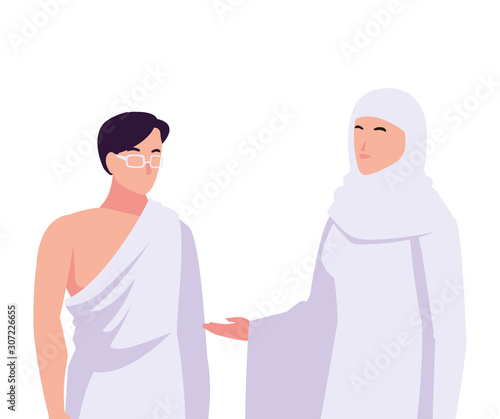 couple of people pilgrims hajj on white background