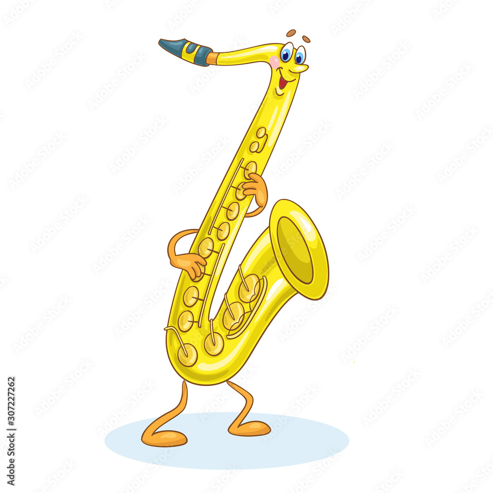 Saxophone is a wind musical instrument. In cartoon style. Isolated on white  background. Vector illustration. Stock Vector | Adobe Stock