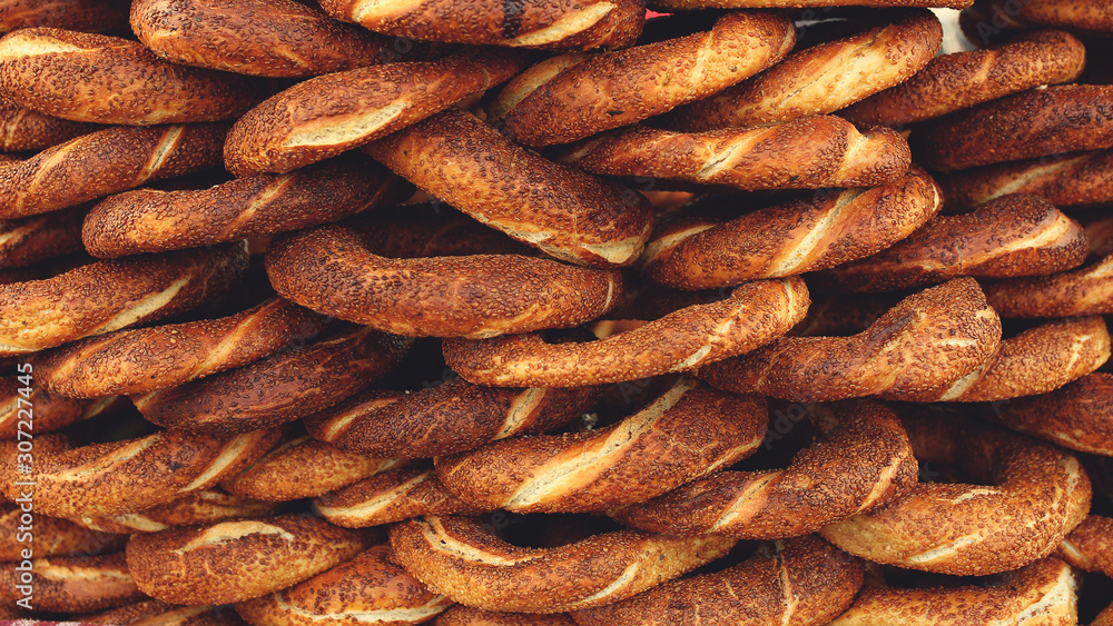turkish bagel simit as background , food concept turkish bagel simit as background , food concept