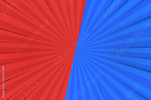 VS, Versus, blue and red design. Comic book cartoon background. Vector illustration