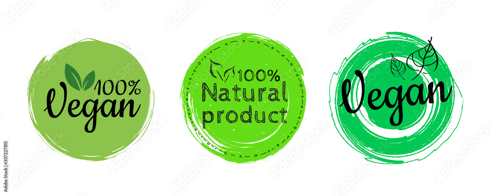 Vector round eco, bio green logo or badge. the lettering is 100% vegan. Organic design template Vector round eco, bio green logo or badge. the lettering is 100% vegan. Organic design template