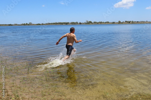 Man running on the beach