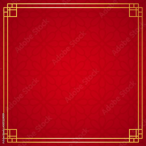 Oriental chinese border ornament on red background, vector illustration