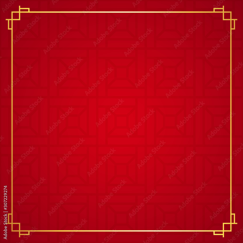 Oriental chinese border ornament on red background, vector illustration