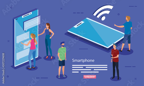 Smartphones and people design, Digital technology communication social media internet and web theme Vector illustration