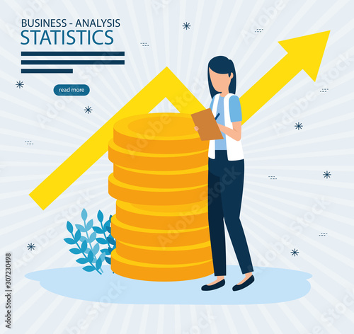 Workflow and businesswoman design, Infographic data information business analytics and visual presentation theme Vector illustration