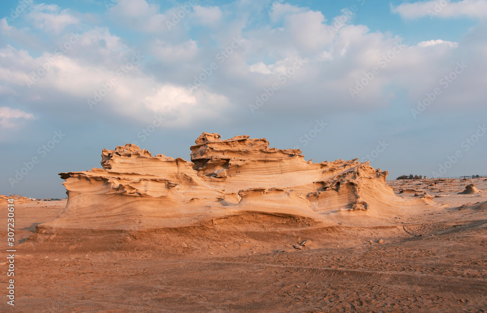 Fossil dunes landscape of formations of wind-swept sand in Abu Dhabi UAE