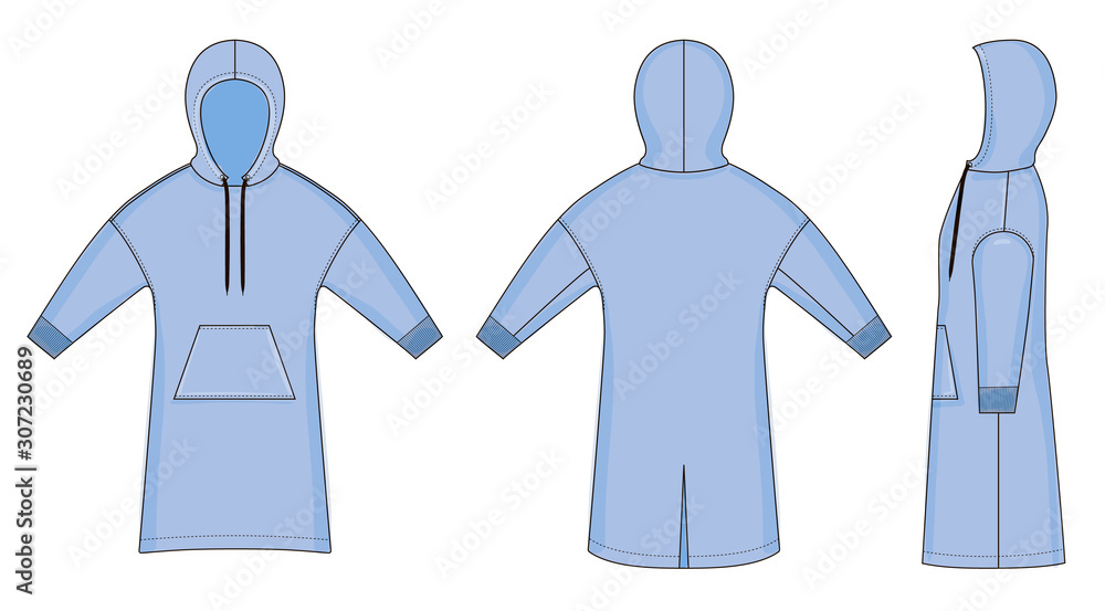 Color fashion technical sketch of long smock in vector graphic Color fashion technical sketch of long smock in vector graphic