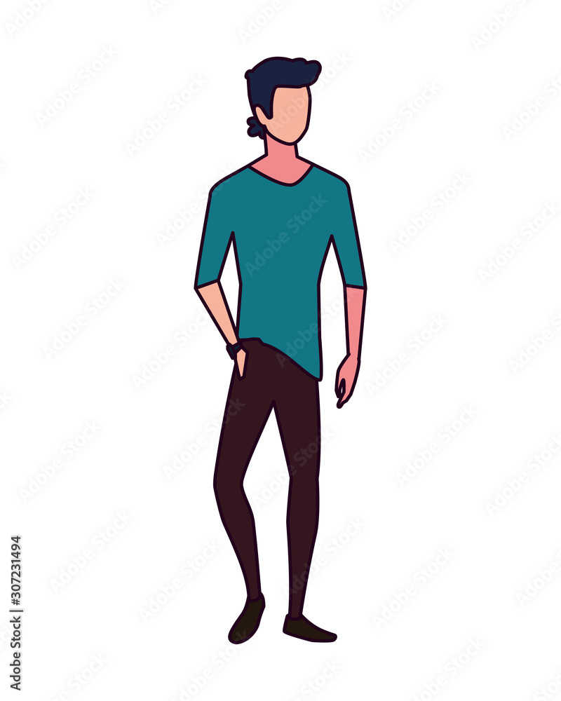 young man standing on white background