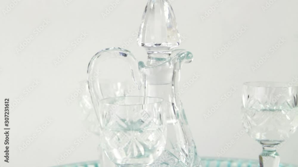 Crystal decanter and three wine glass for vodka Crystal decanter and three wine glass for vodka