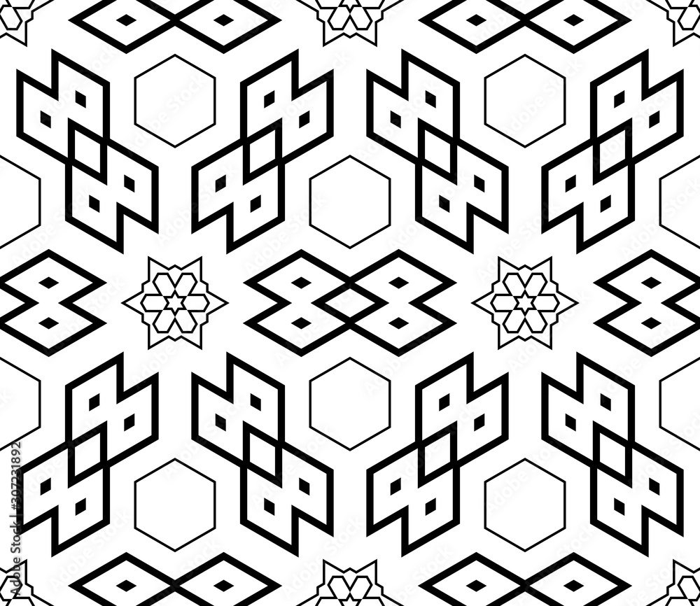 Naklejka premium Abstract thin line seamless pattern. Linear ornamental geometric background. Wrapping paper. Vector illustration. 