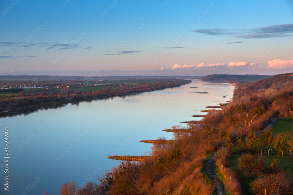 Beautiful sunset reflcted in Vistula River, Grudziadz. Poland