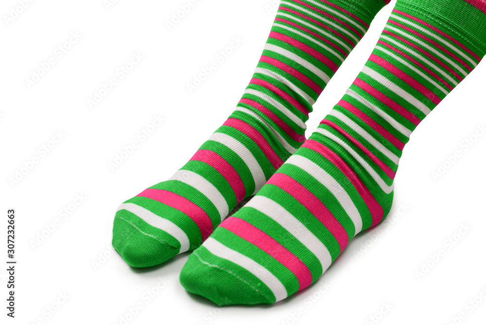 Woman in green socks isolated on white background. Top view. Woman in green socks isolated on white background. Top view.