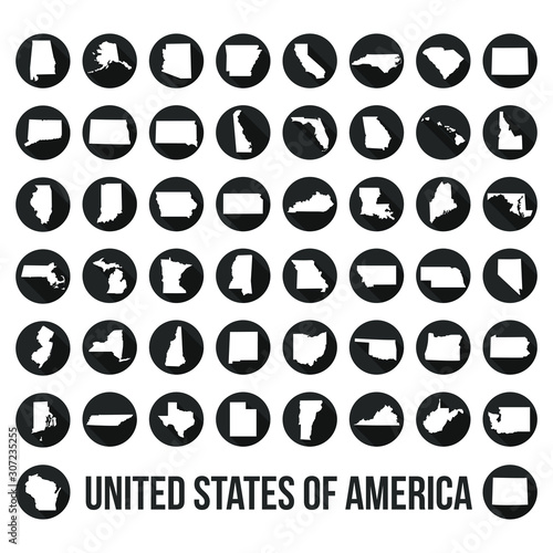 United States of America 50 States USA Symbol Icon Round Flat Vector Art Design Color Set photo