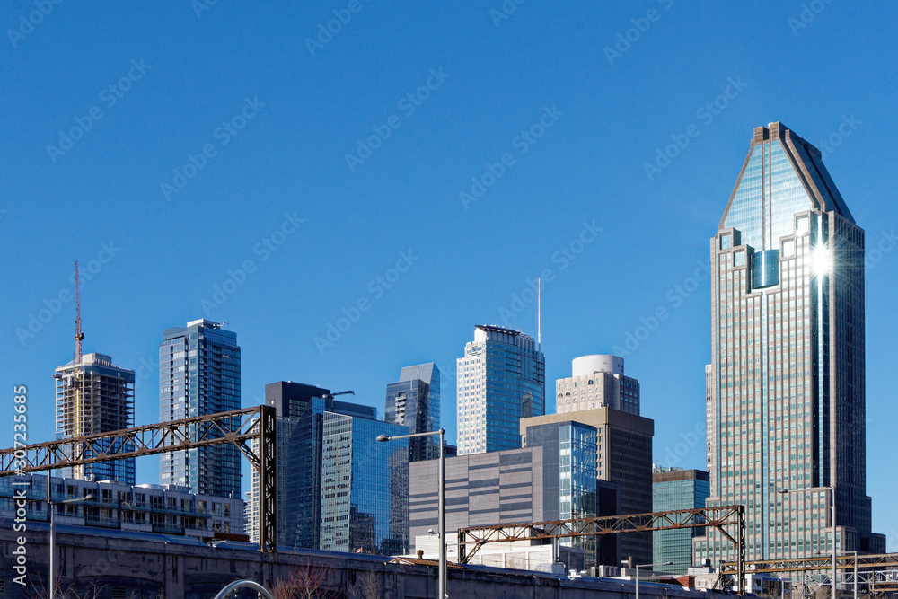 Montreal downtown with buildings and blue sky
