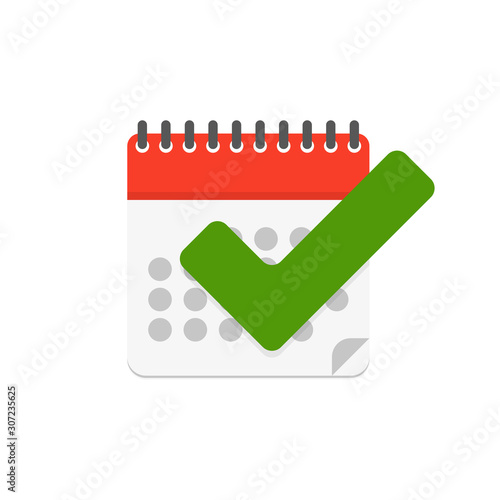 calendar with checkmark in flat style, vector
