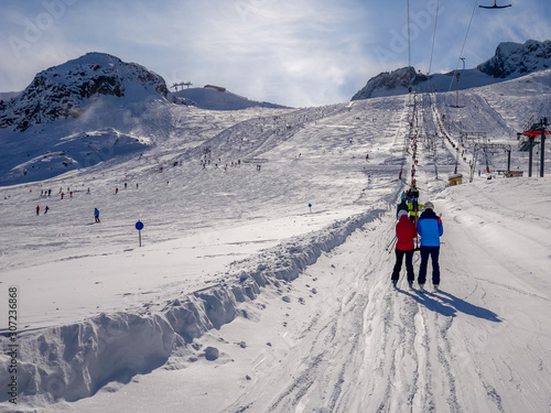 Ski lift in Ski resort on Stubai Glacier in Tyrol, Austria