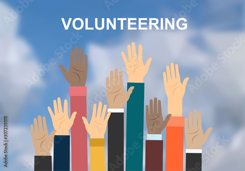 Raised hands volunteering vector concept