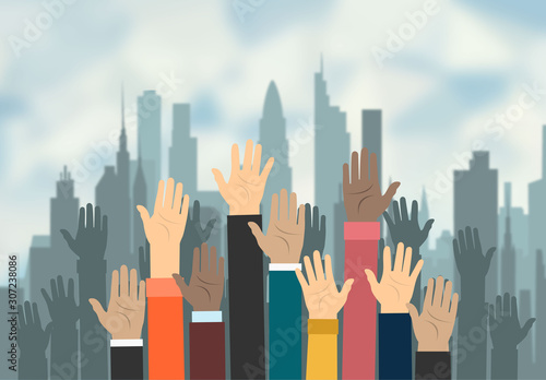 Raised hands volunteering vector concept