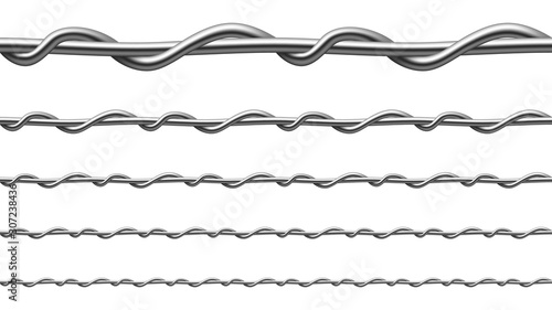 Twisted Steel Wire Seamless Pattern Set Vector. Collection Of Metallic Wire Of Gates Or Fence For Restrict Passage Of People, Vehicles And Agricultural Implements. Template Realistic 3d Illustrations
