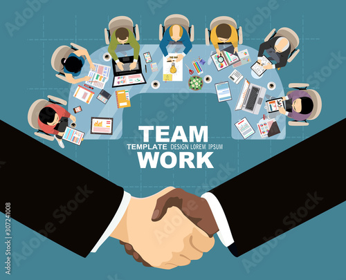 Flat design illustration concepts for business analysis and planning, consulting, team work, project management. Business, team work, cooperation and partnership.