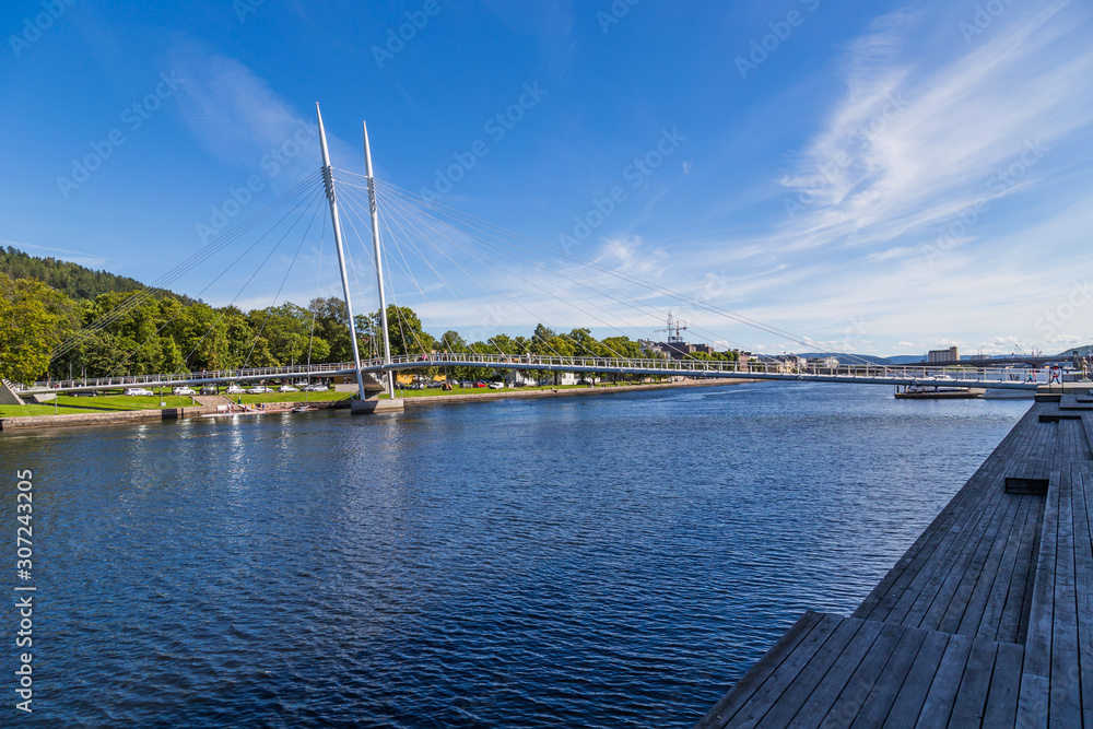 Modern bridge over the river in Drammen, Norway