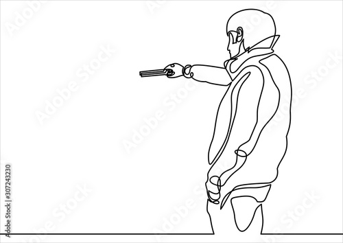 killer pointing a gun- continuous line drawing