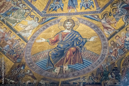 Fragment of ceiling mosaic with scenes of the Last judgment in the Florentine Baptistery of San Giovanni. Florence  Tuscany  Italy