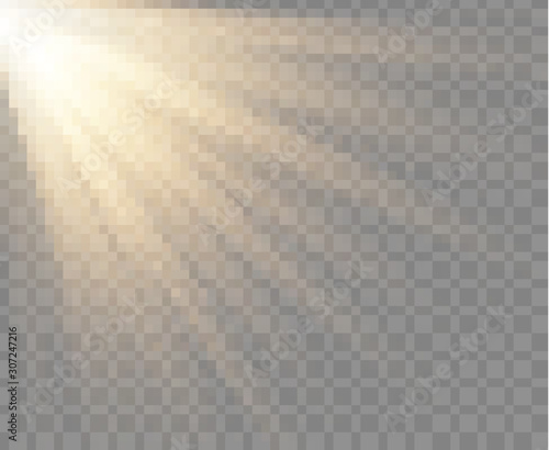 Spotlight isolated on transparent background.  Vector warm light effect