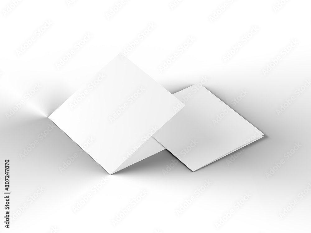 Brochure in square format folded to two - mockup. 3d illustration Brochure in square format folded to two - mockup. 3d illustration