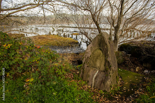 View from Knappton Point, where today all that remains are old pilings and a stone monument on the Columbia riverbank west of the old town location