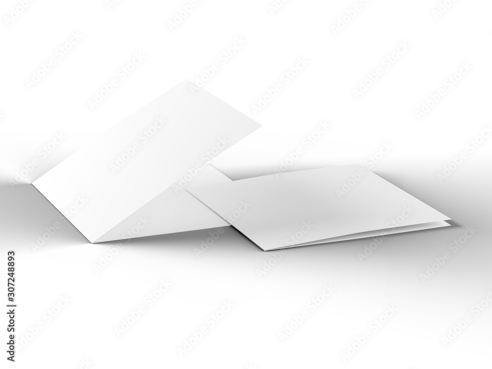 Brochure in square format folded to two - mockup. 3d illustration