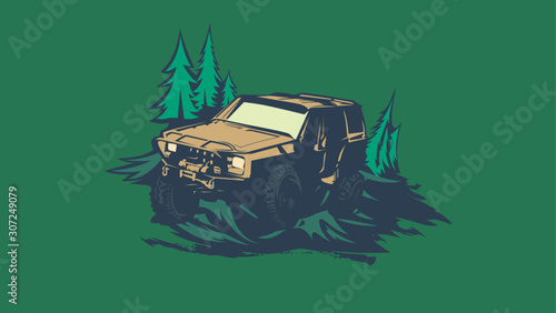 Off-road car logo, safari suv, expedition offroader.