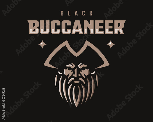 Pirate modern mascot logo. Buccaneer emblem design editable for your business. Vector illustration.