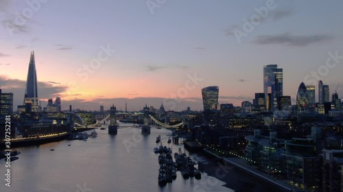 Wallpaper Mural Aerial view of City of London Skyline, The Shard, Tower Bridge and Thames River at dusk in London Torontodigital.ca