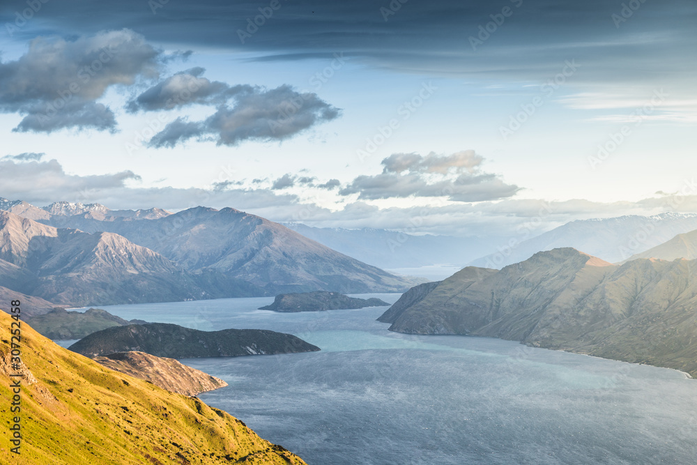 New Zealand Landscape Background. Popular Destination Roys Peak Scenic View Over Lake Wanaka
